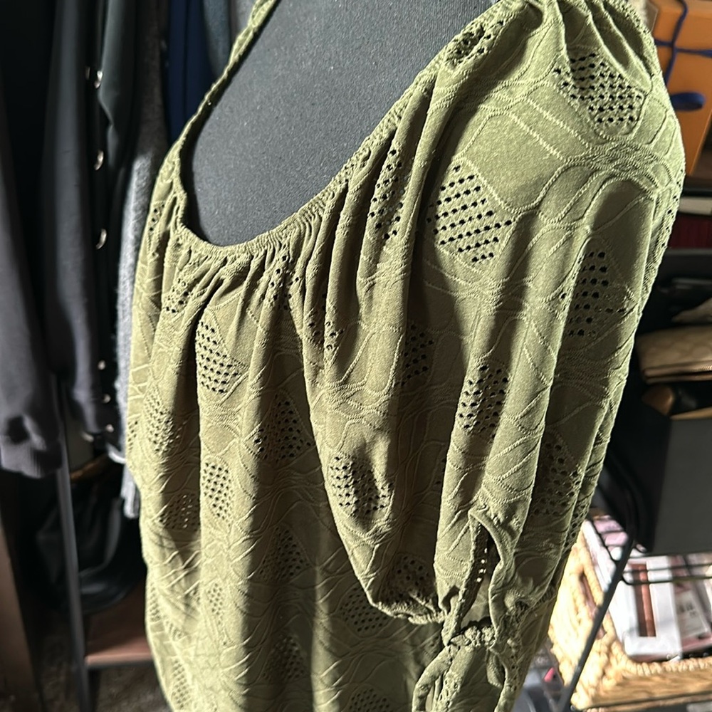 Perseption Concept Olive Green Eyelet Blouse